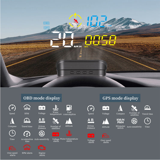 Car Digital Head Up Display GPS Speedometer OBDII Speed Temp Alarm Projector v