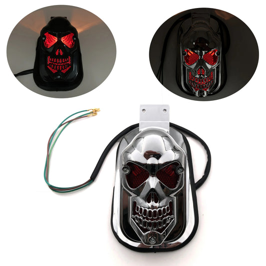 New Universal Motorcycle Parts Taillights Black Chrome Skull Rear Brake Lamp
