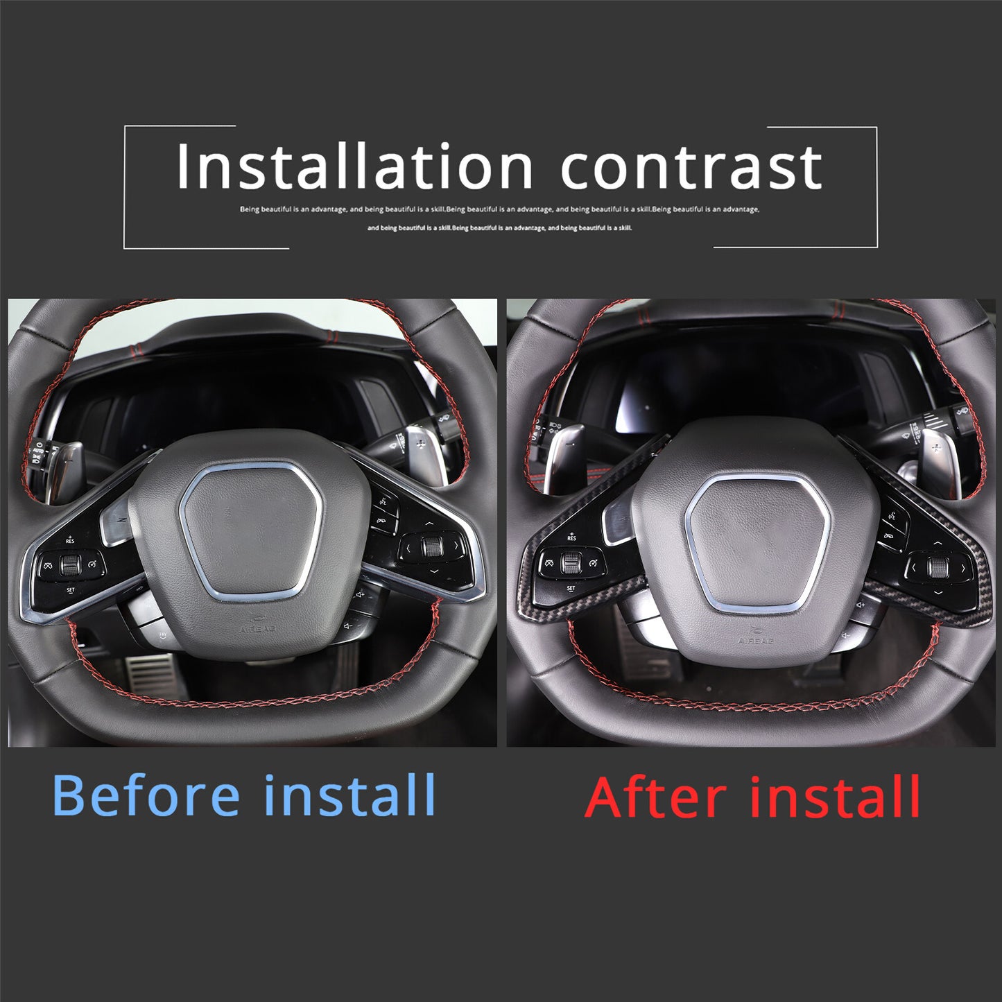 Carbon fiber ABS steering wheel button frame suitable for Corvette C8 2020-2023. n