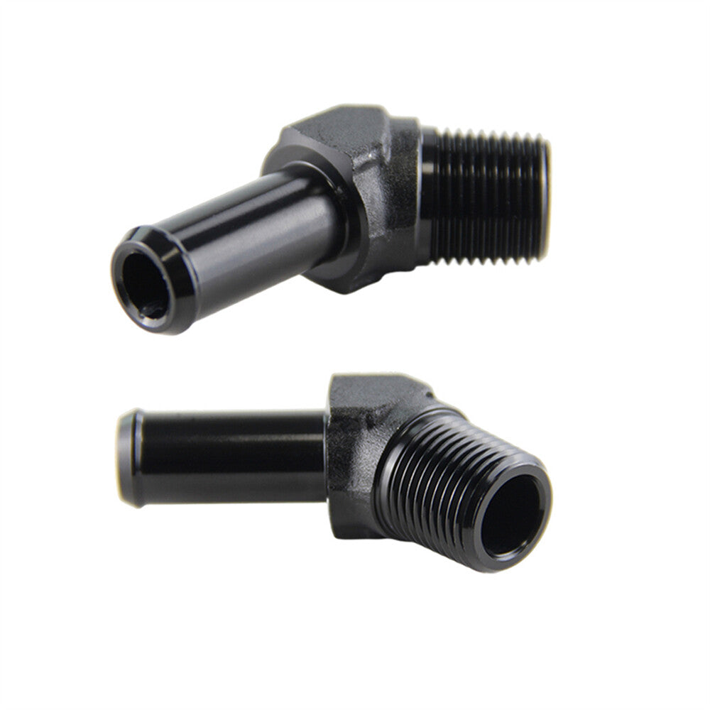 2PCS Aluminum AN8 3/8 NPT Male to 1/2 Hose Barb 45 Degree Adapter Fitting Black