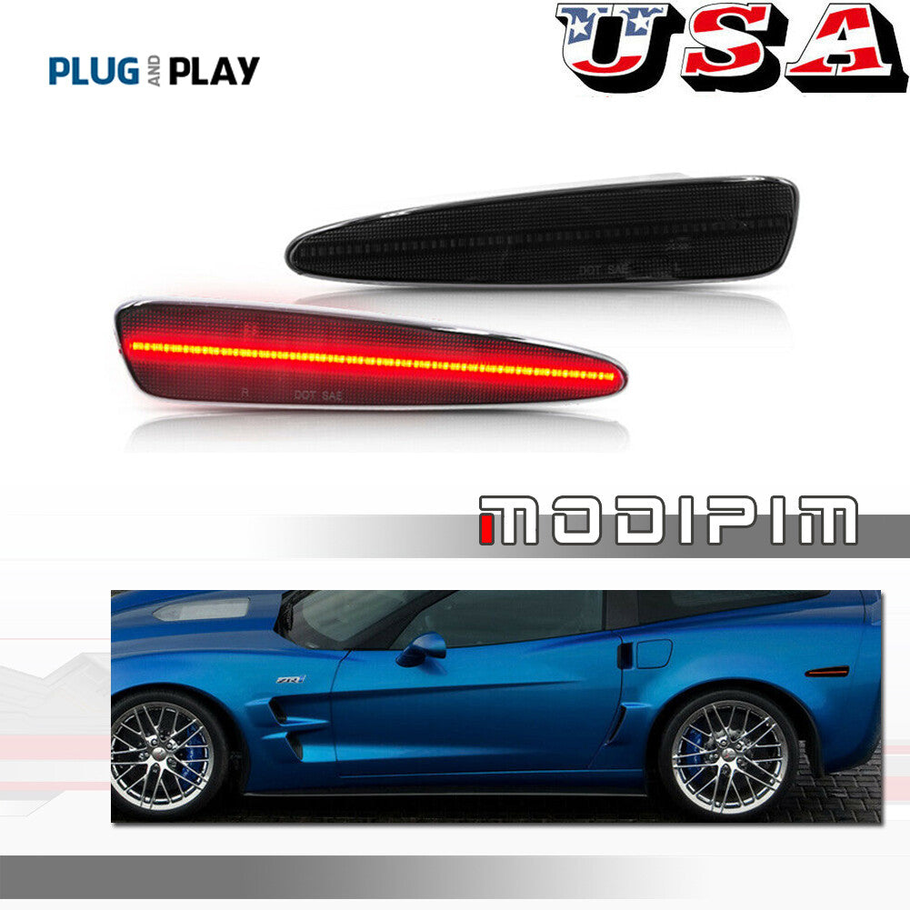 2-piece set of red LED rear bumper side marker lights suitable for 2005-2013 for Corvette C6- v