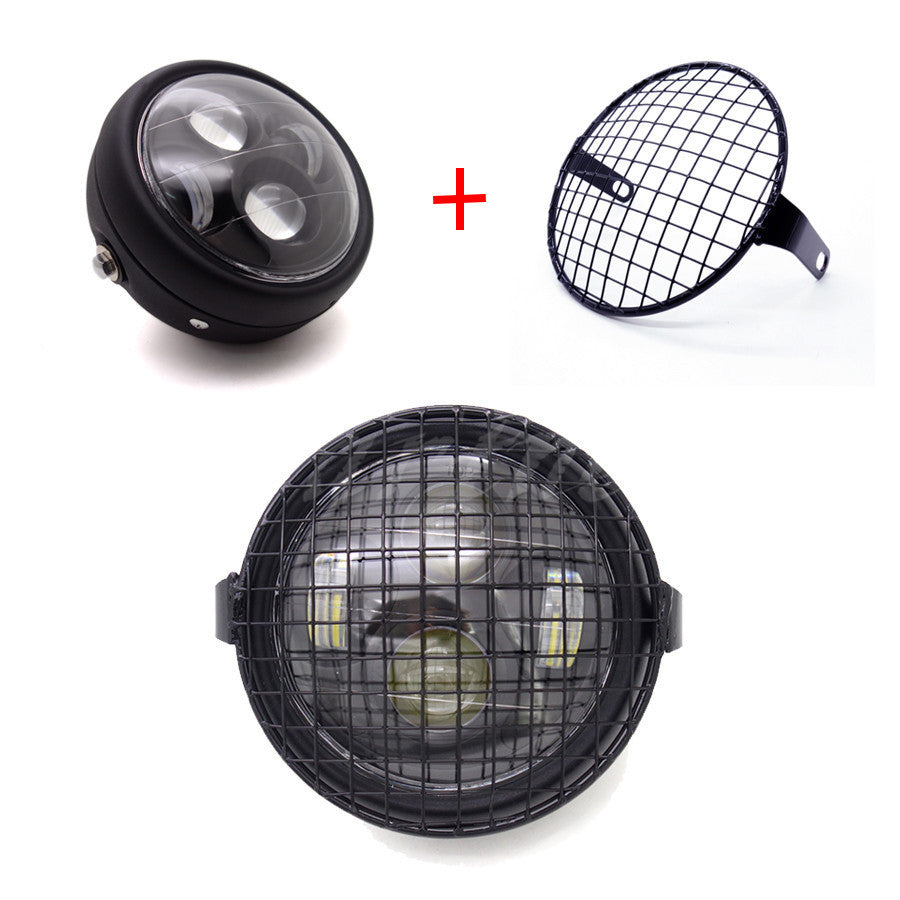 Matte Black Metal LED Front Headlight Grill Side Mount Cover Mask Cafe Racer CB Q