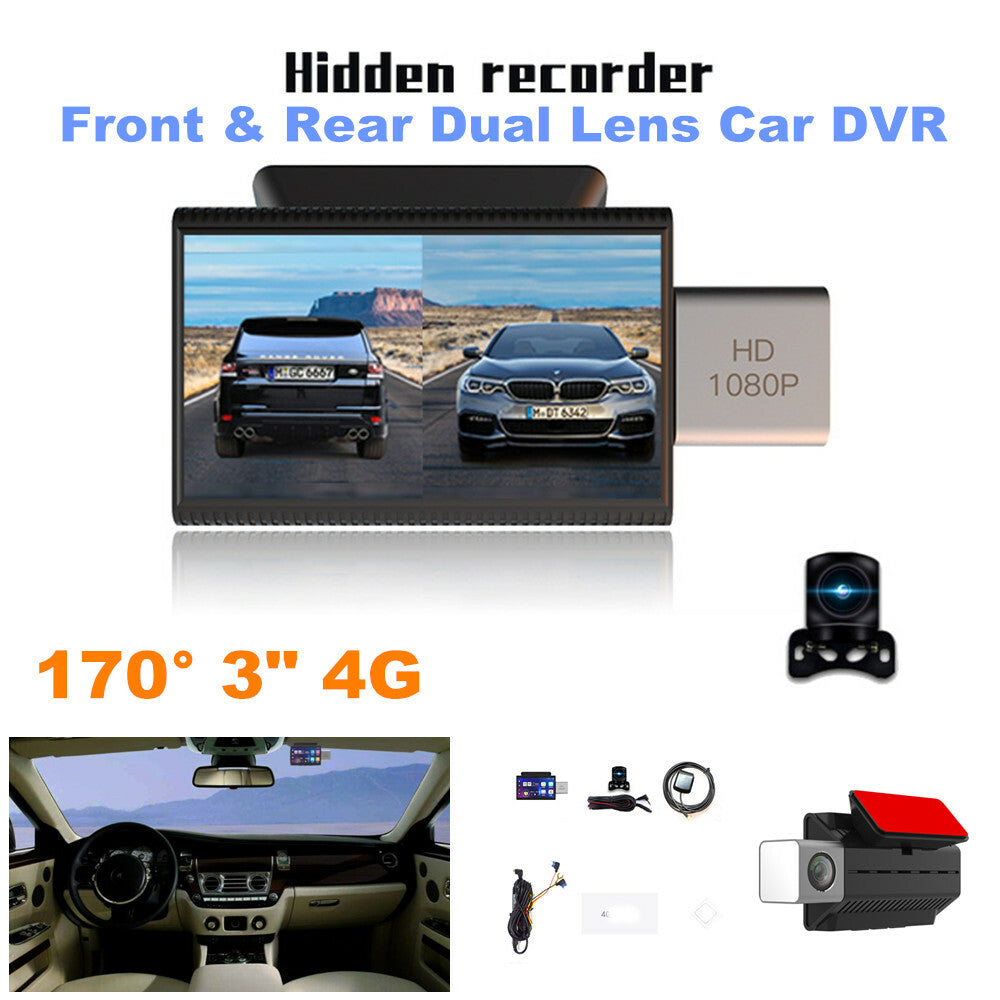 170° 3-inch 4G Car DVR Camera with Front and Rear Dual Lenses and Voice Control n