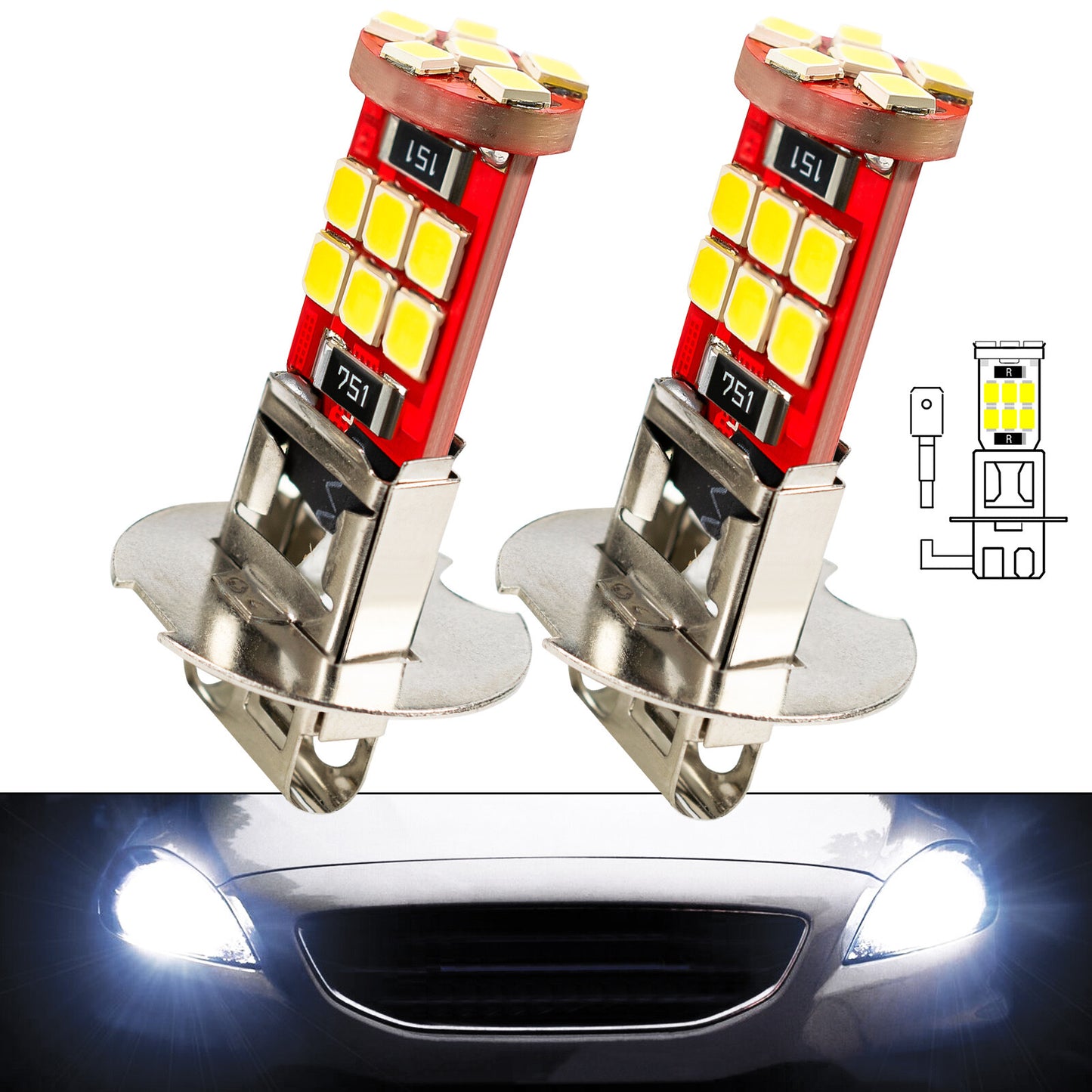 1 PAIR H3 6500K LED FOG DRIVING LAMP LIGHT BULBS CAR WHITE LAMP GLOBES 6000K