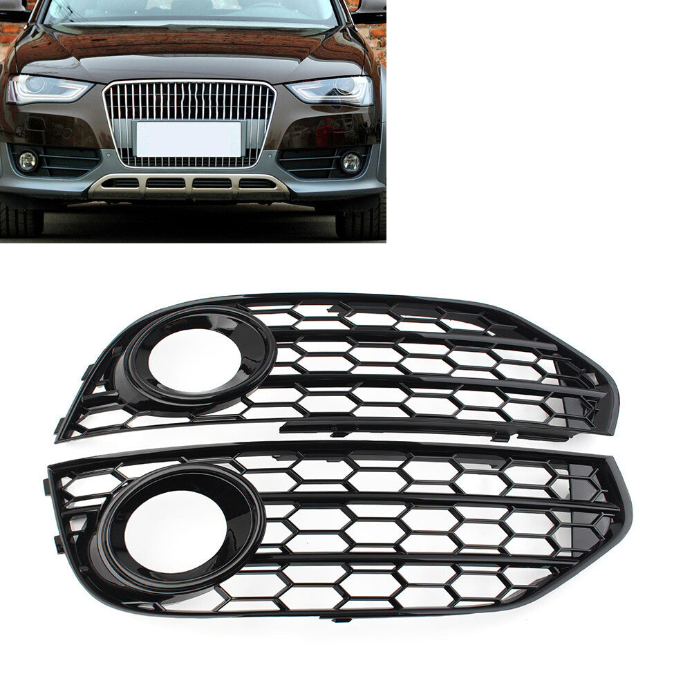 2x Front Bumper Honeycomb Mesh Fog Light Grille Cover Fit for Audi A4 Allroad 10-16