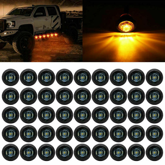 50pcs Smoked Amber 3/4 Round Side Marker 3 LED Boat Truck Trailer Bullet Lights