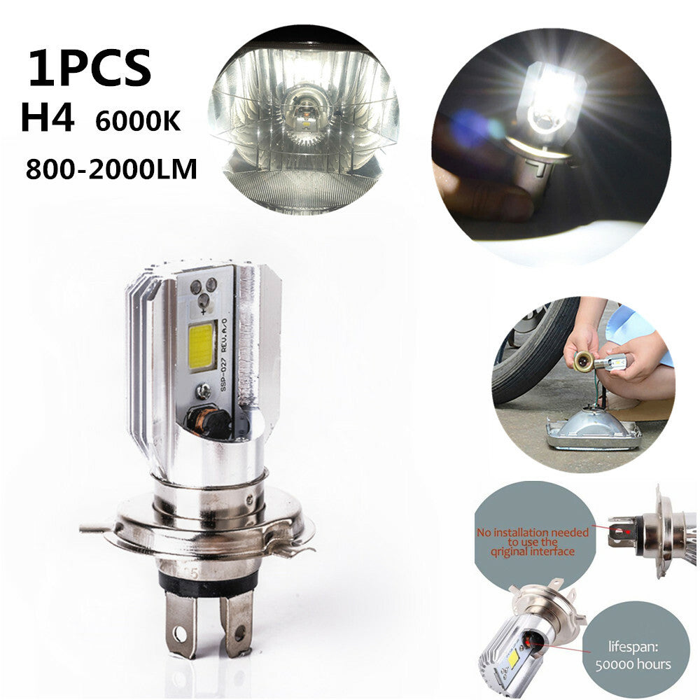 1 car/motorcycle H4 9003 HB2 LED bulb, high and low beam HID 6000K white headlight n