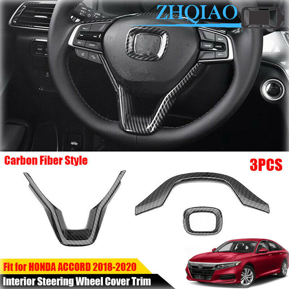 for Honda Accord 2018-2021 3PCS Carbon Fiber Interior Steering Wheel Cover Trim