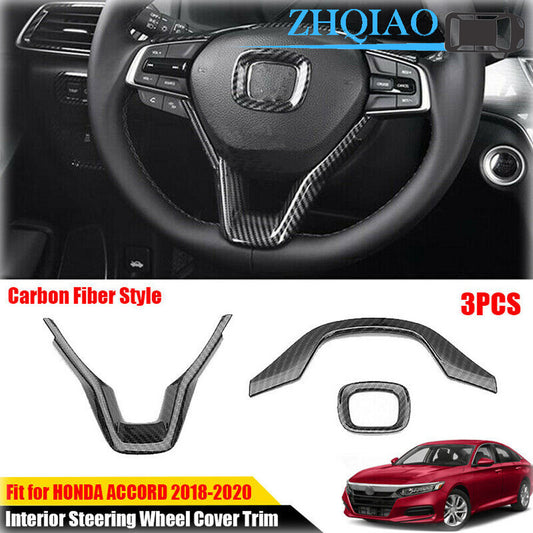 for Honda Accord 2018-2021 3PCS Carbon Fiber Interior Steering Wheel Cover Trim