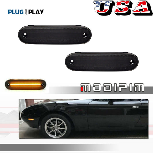 For 1990 - 2005 for Mazda Miata MX-5 Smoked Amber LED Front Bumper Side Marker Lights - v