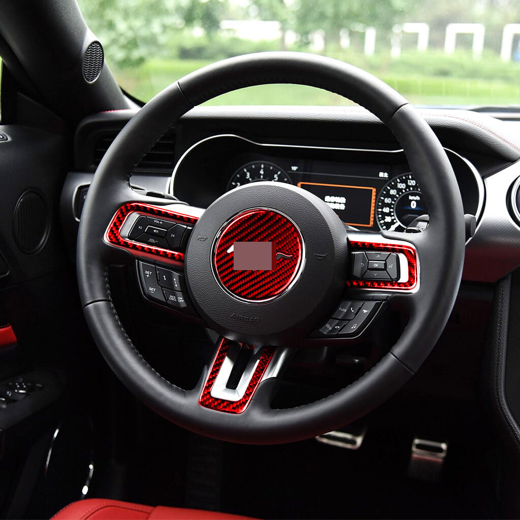 4¡ÁRed Carbon Fiber Interior Steering Wheel Panel Trim for Ford for Mustang 2015-2022