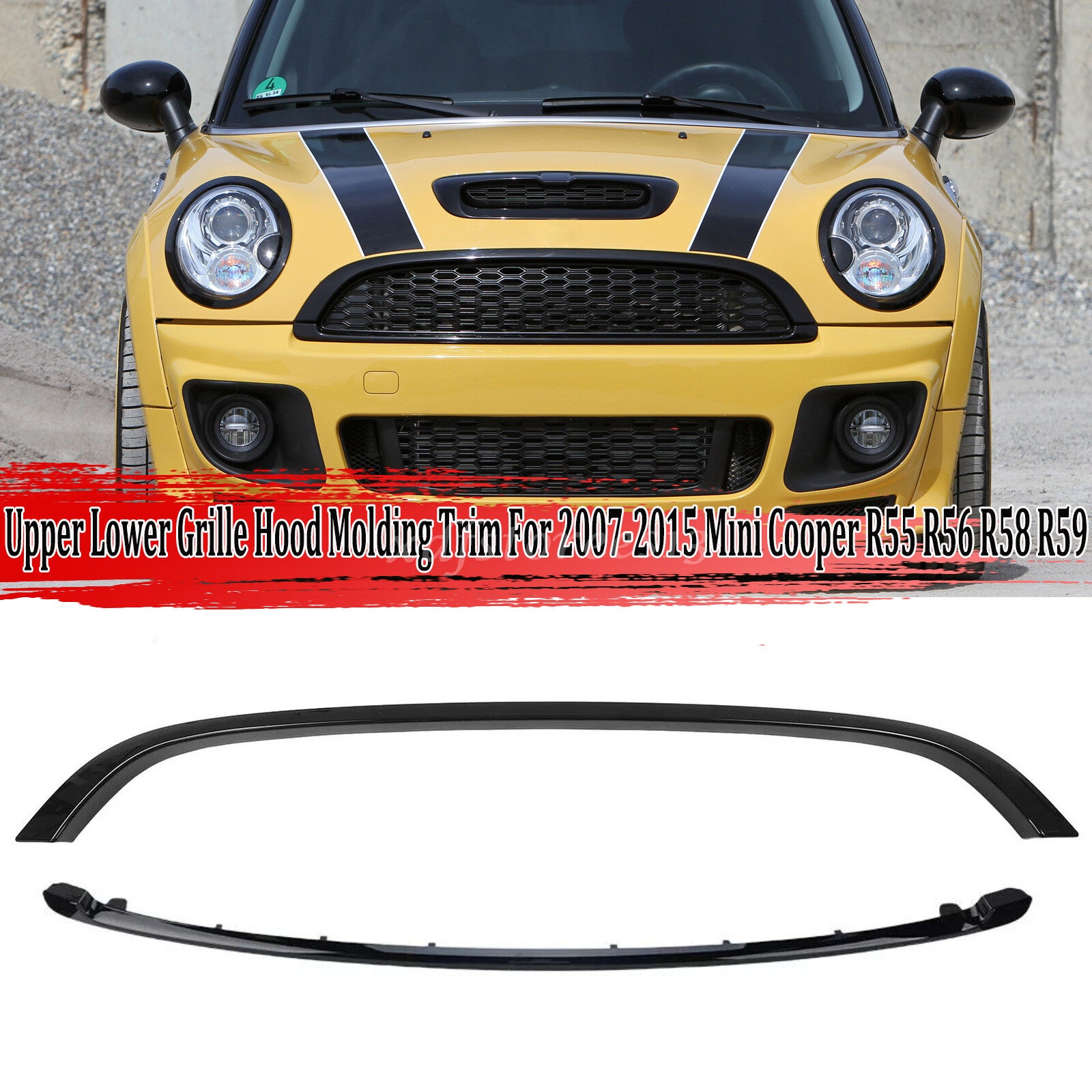Upper+Lower Grille Hood Molding Trim Set for Mini Cooper R55 R56 R58 R59 2007-15