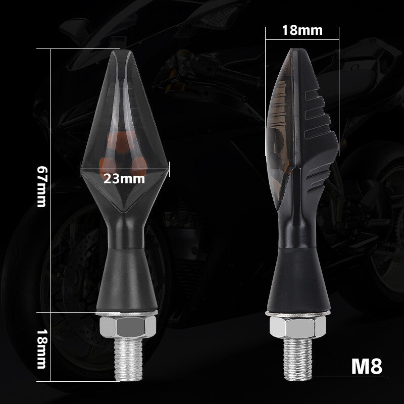 2PCS Amber LED Motorcycle Tail Light Brake Blinker Turn Signal Lamp Black 8MM