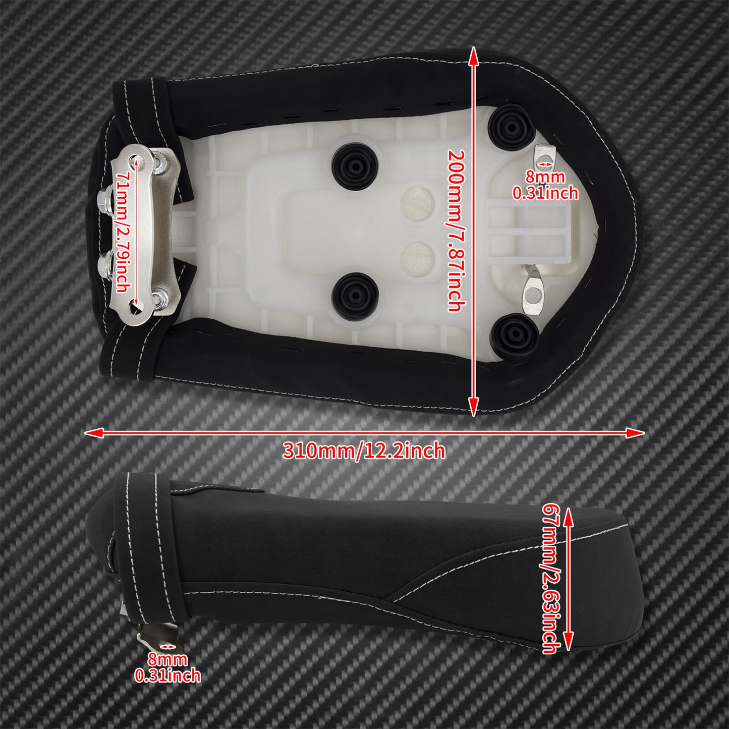 Black Rear Passenger for Seat Pad Cushion Fit for Yamaha Bolt XVS950 R-Spec 2014-17 Q