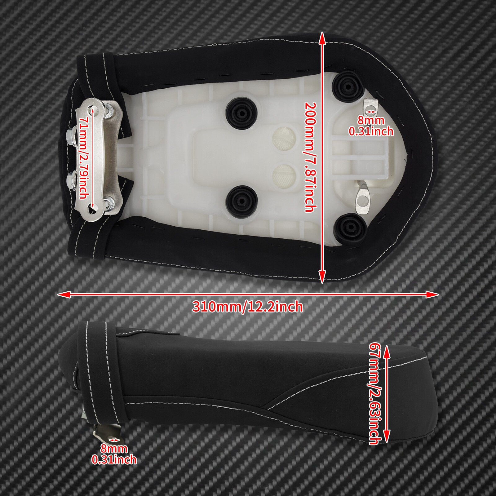 Black Rear Passenger for Seat Pad Cushion Fit for Yamaha Bolt XVS950 R-Spec 2014-17 Q