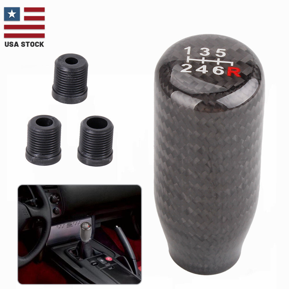Universal Real Black Carbon Fiber Manual Gear Shift Knob Shifter Lever 6 Speed