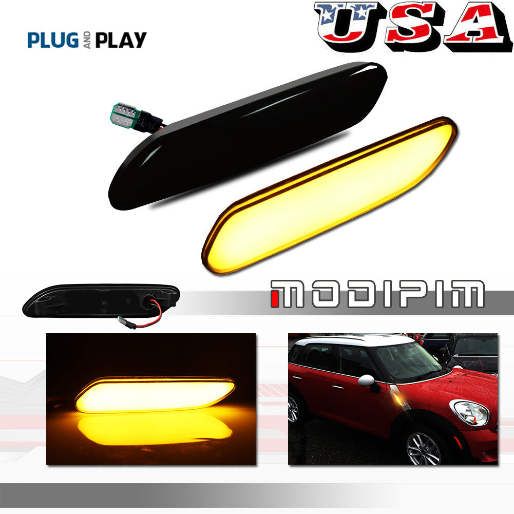 Suitable for Mini Cooper R60 R61, Amber LED Front Fender Side Marker Lights, Smoked Q