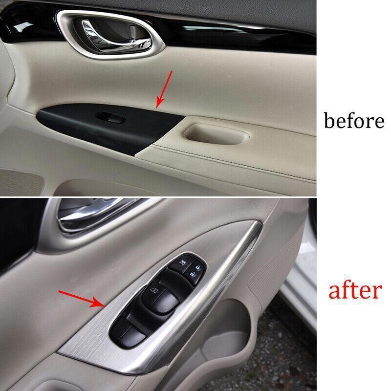 for Nissan Sentra 13-2019 Steel Silver Window Lift Panel Switch Cover Trim 4PCS