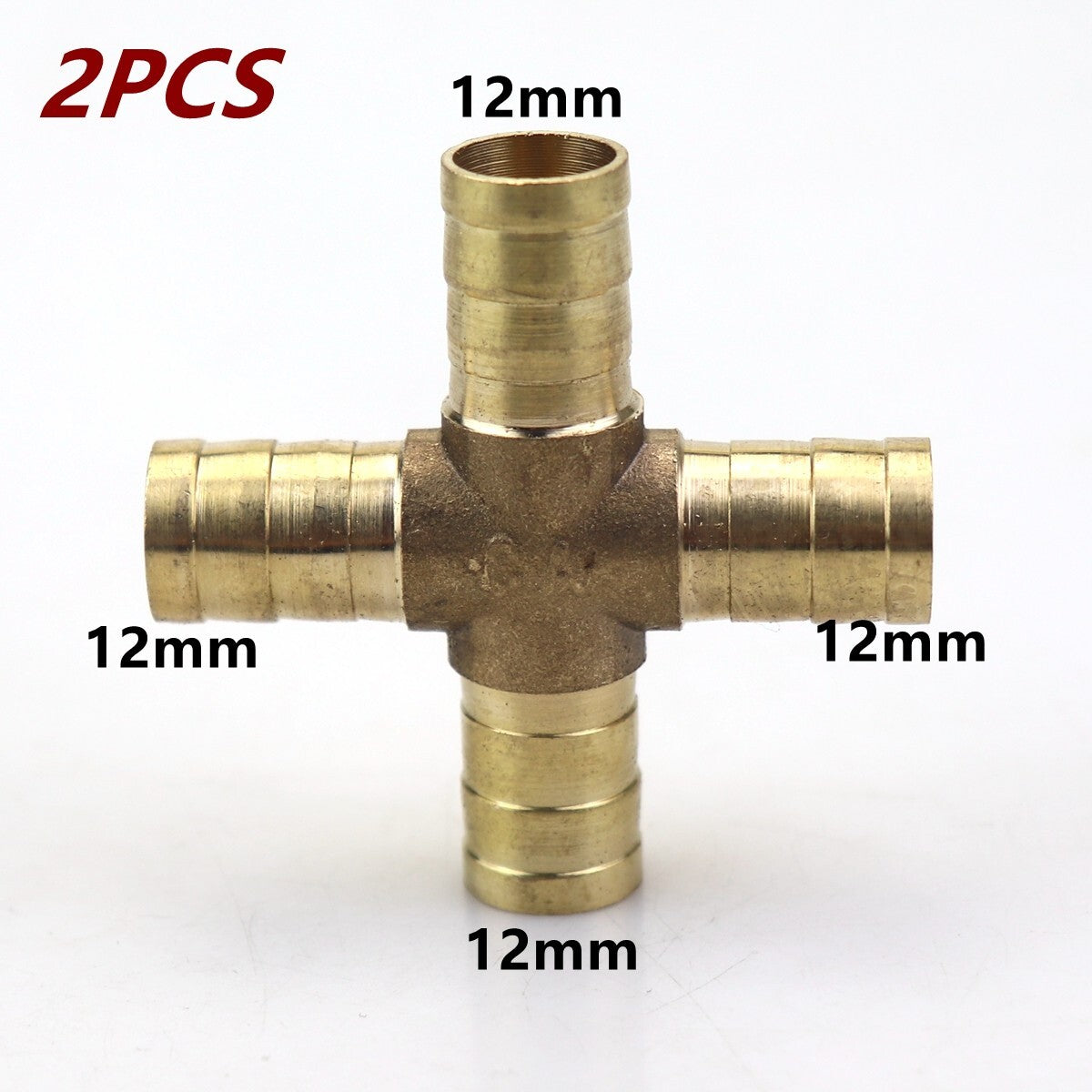 2-Piece Hose Rod 4-Way Cross Brass Fitting Threaded Gas Fuel Water Air 1/2 12mm