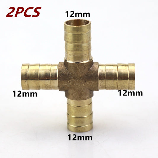 2-Piece Hose Rod 4-Way Cross Brass Fitting Threaded Gas Fuel Water Air 1/2 12mm