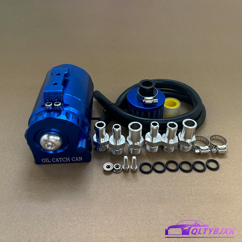 Blue Oil Catch Can Kit with Breather Filter Reservoir Baffled Tank Aluminum