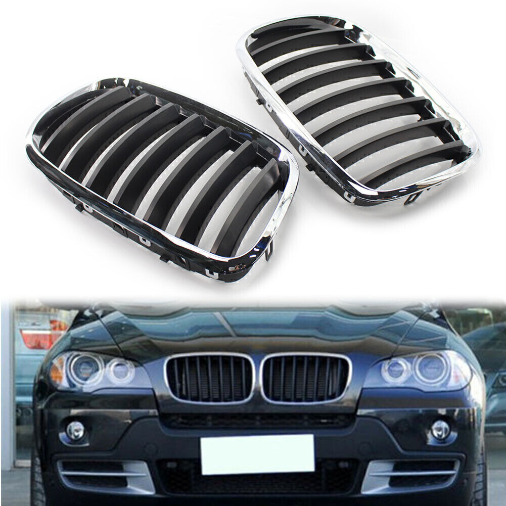 Chrome Frame Shiny Black Slat Grill Car Grille for BMW X5 X6 E70 E71 2008-2013