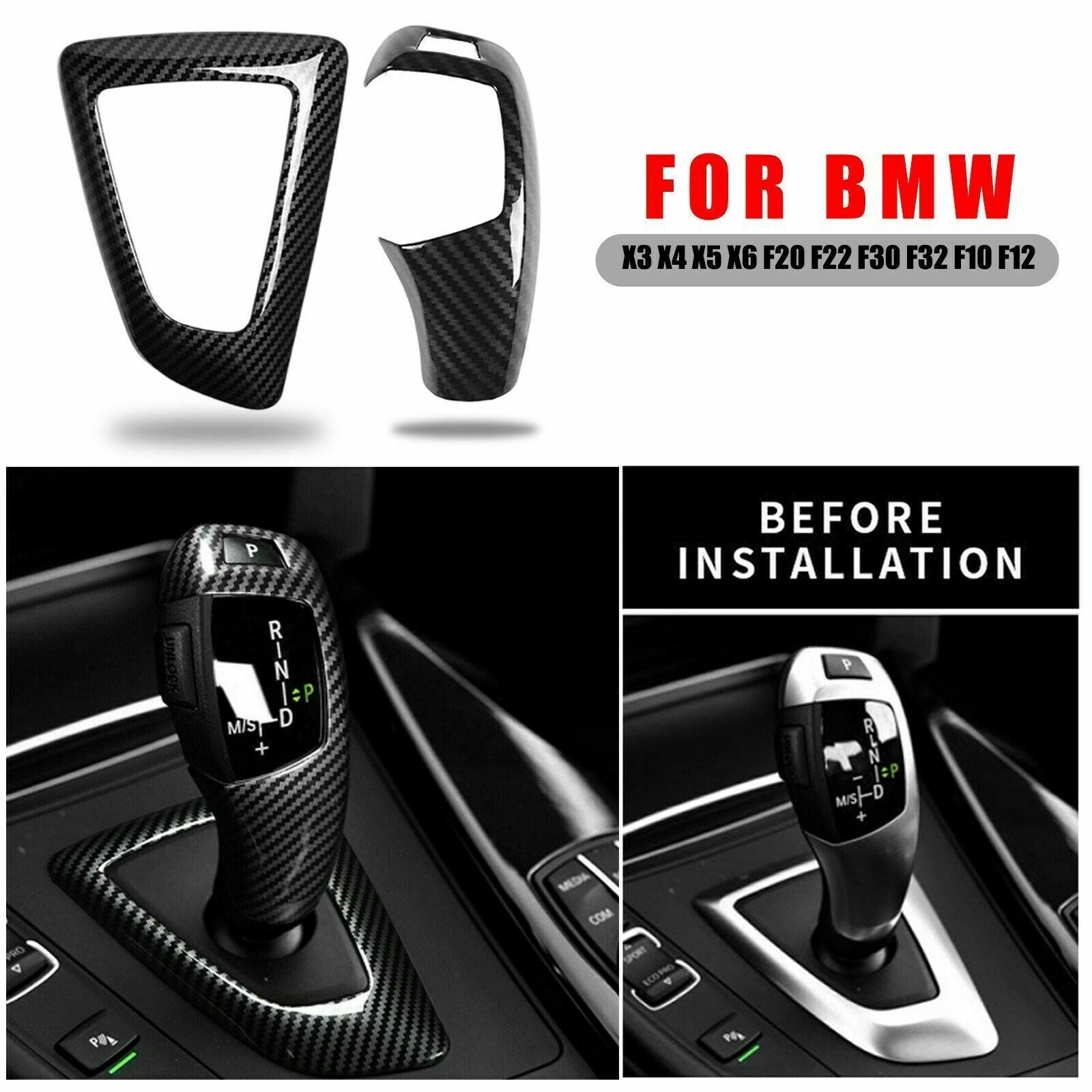 ABS Gear Shift Knob Panel Carbon Fiber Style Cover Fit for BMW F20 F30 F22 F32 X3 AT