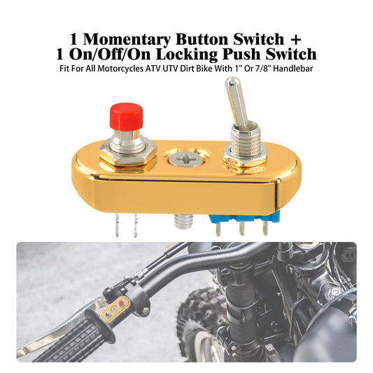 Gold Control Button Toggle Push Switch ON/OFF/ON For Universal 1 7/8 Handlebar