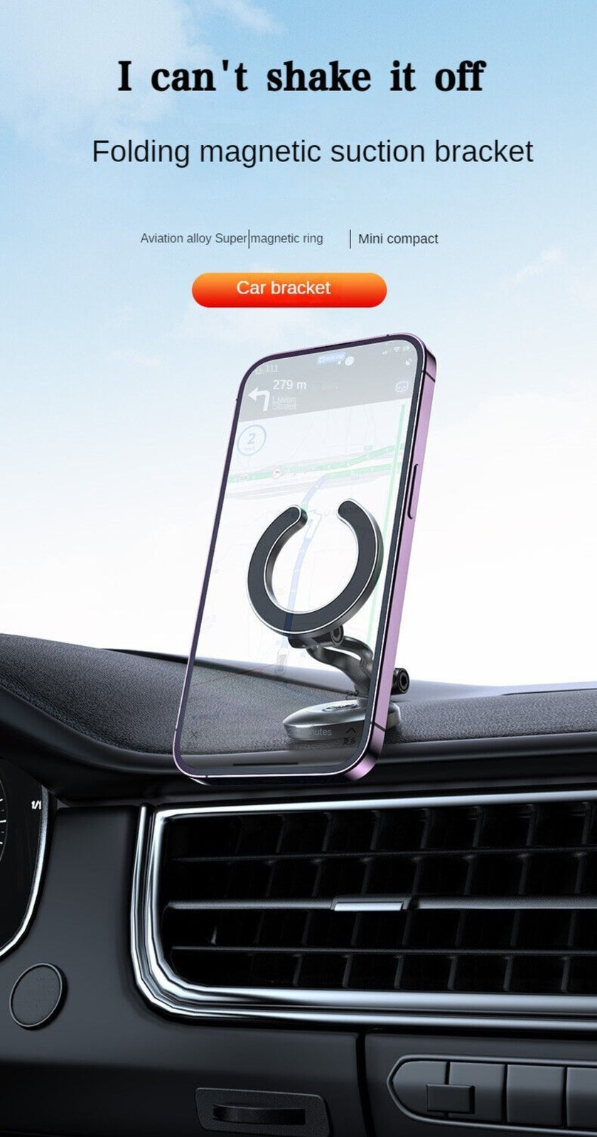 1x 360¡ã Magnetic Car Mount Phone Holder Stand Windshield Dashboard Bracket Black n