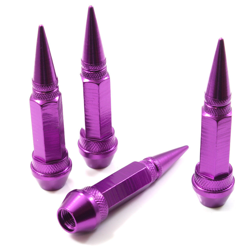 4 Purple Aluminum Metal Long Spike Wheel/Tire Valve Stem Car-Truck Air Caps
