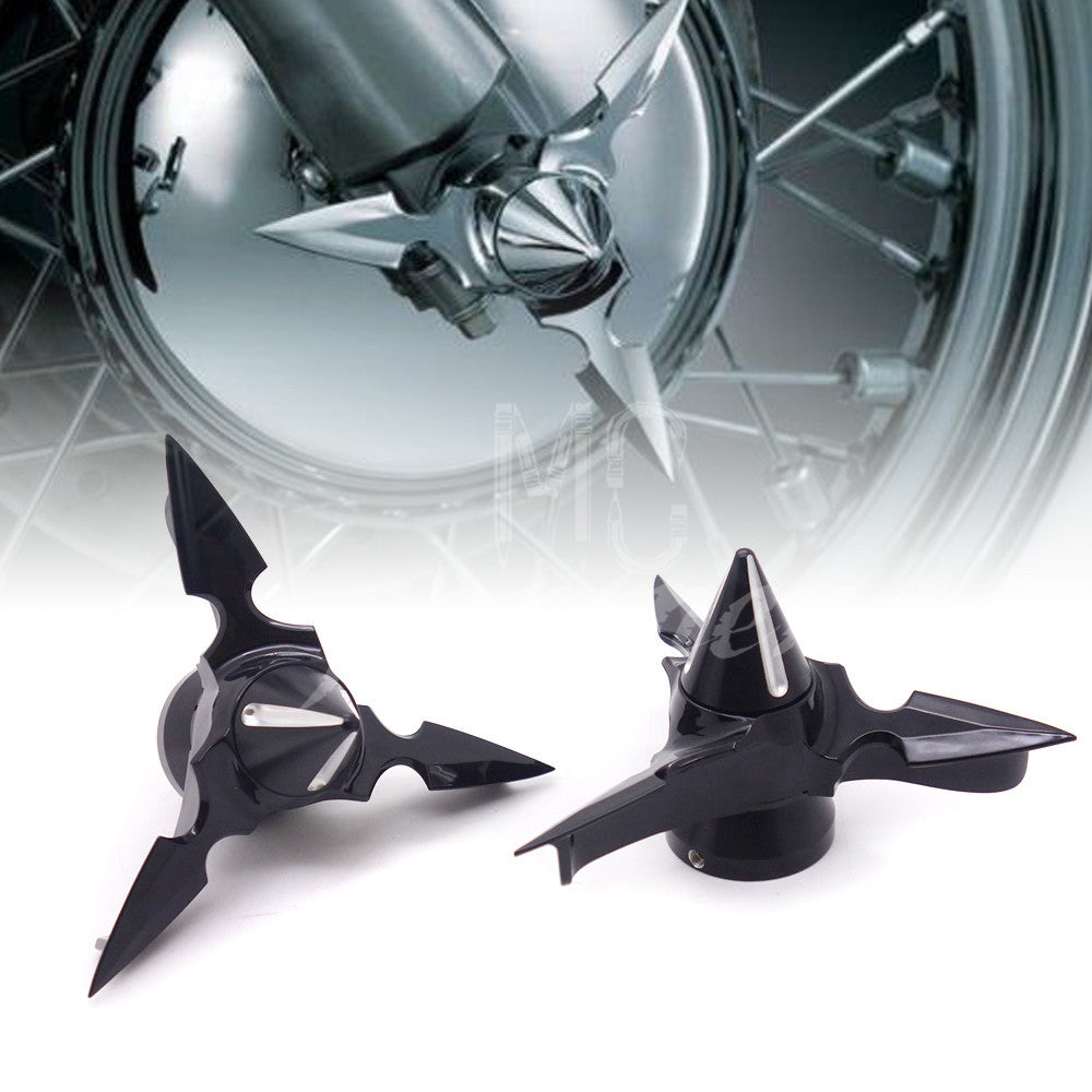 Black Spun Blade Spinning Front Axle Cap Nut Cover for Harley Dyna Touring XL XG Q
