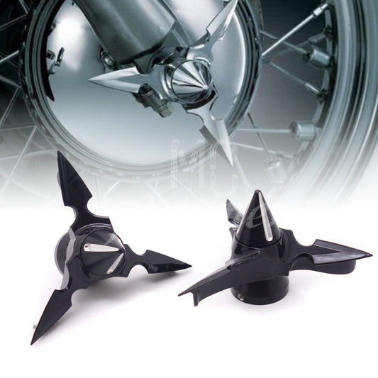 Black Spun Blade Spinning Front Axle Cap Nut Cover for Harley Dyna Touring XL XG Q