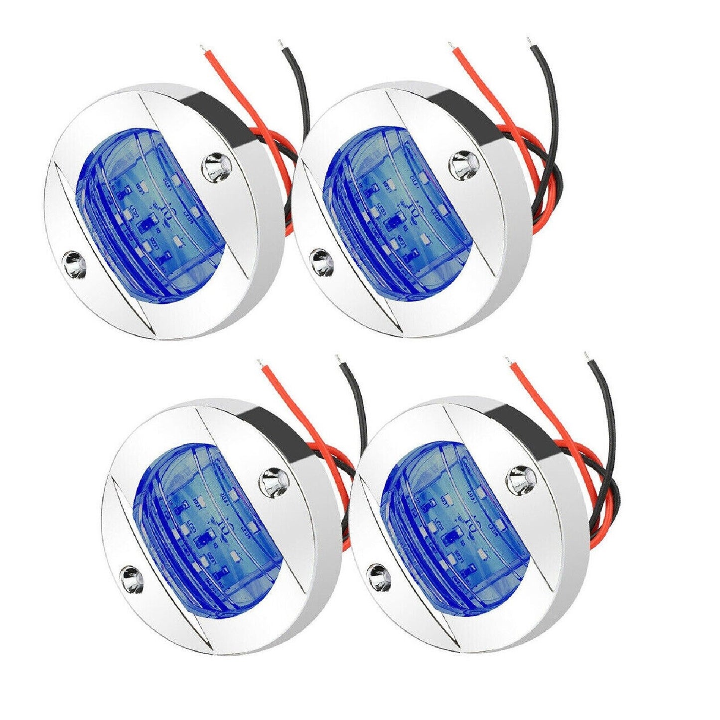 4-Piece Blue Round Ocean Boat LED Courtesy Light Cabin Deck Stern Navigationin n