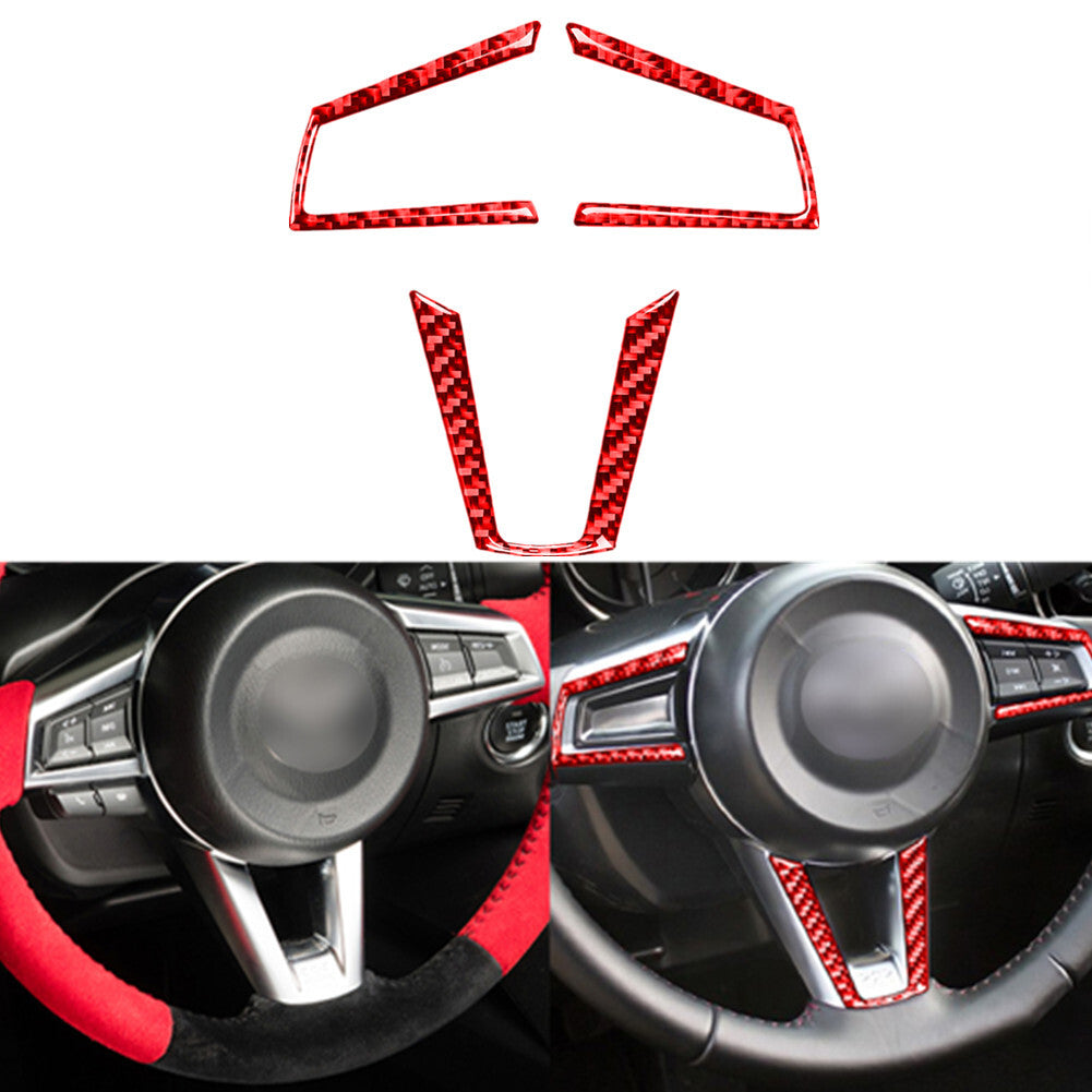 for Mazda MX-5 16-20 Carbon Interior Steering Wheel Button Panel Cover Trim Red