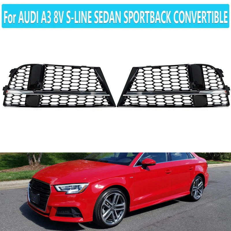 Glossy black fog light grille cover for Audi A3 8V S-LINE 2017 - 2019