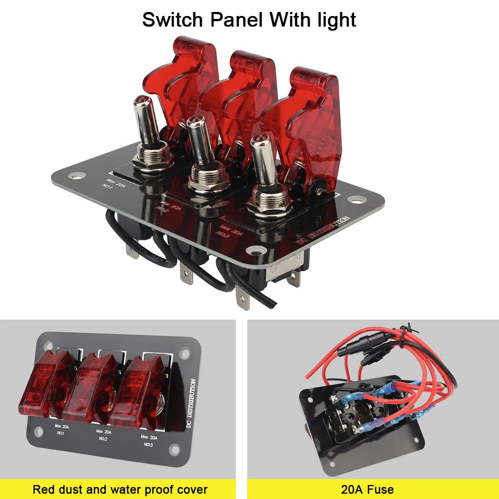 Metallic red LED rocker ignition switch panel circuit breaker 12V for automobiles and boats. n