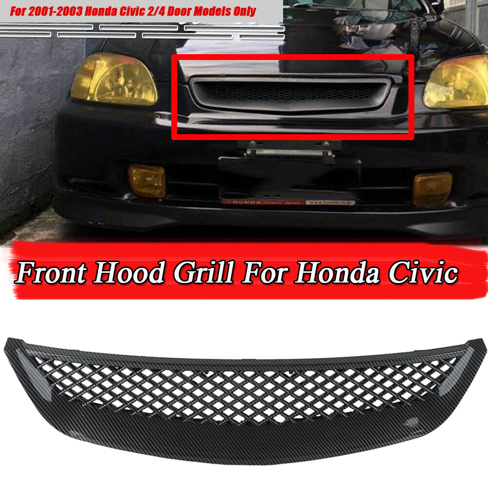 2001-03 for Honda for Civic ES1 JDM Front Bumper Cover with Mesh Carbon Fiber Grille
