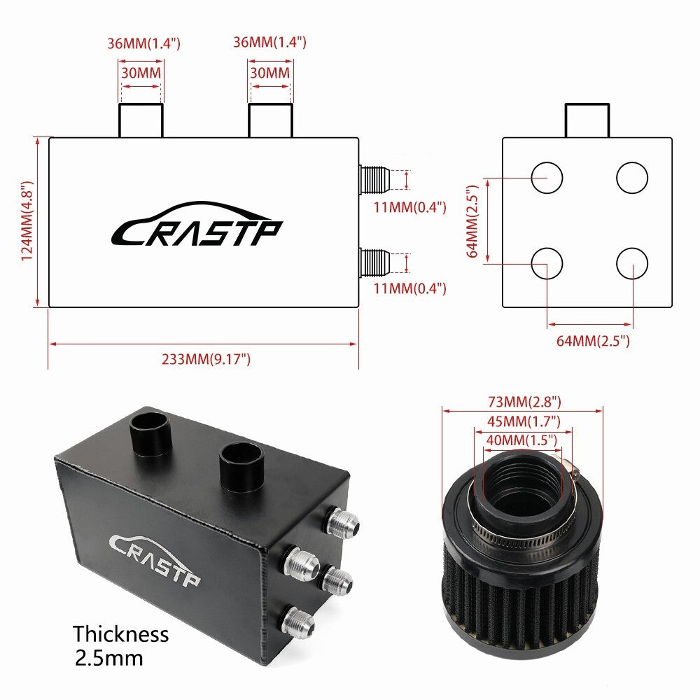 2L 10AN Oil Catch Can Reservoir Tank Breather Filter Baffled+10AN Fuel Line Kit