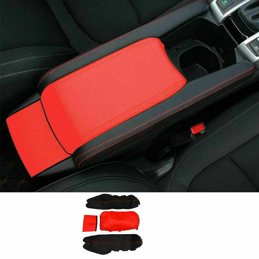 4X PU RedBlack Central Console Armrest Box Cover Trim for Honda for Civic 2016-2021