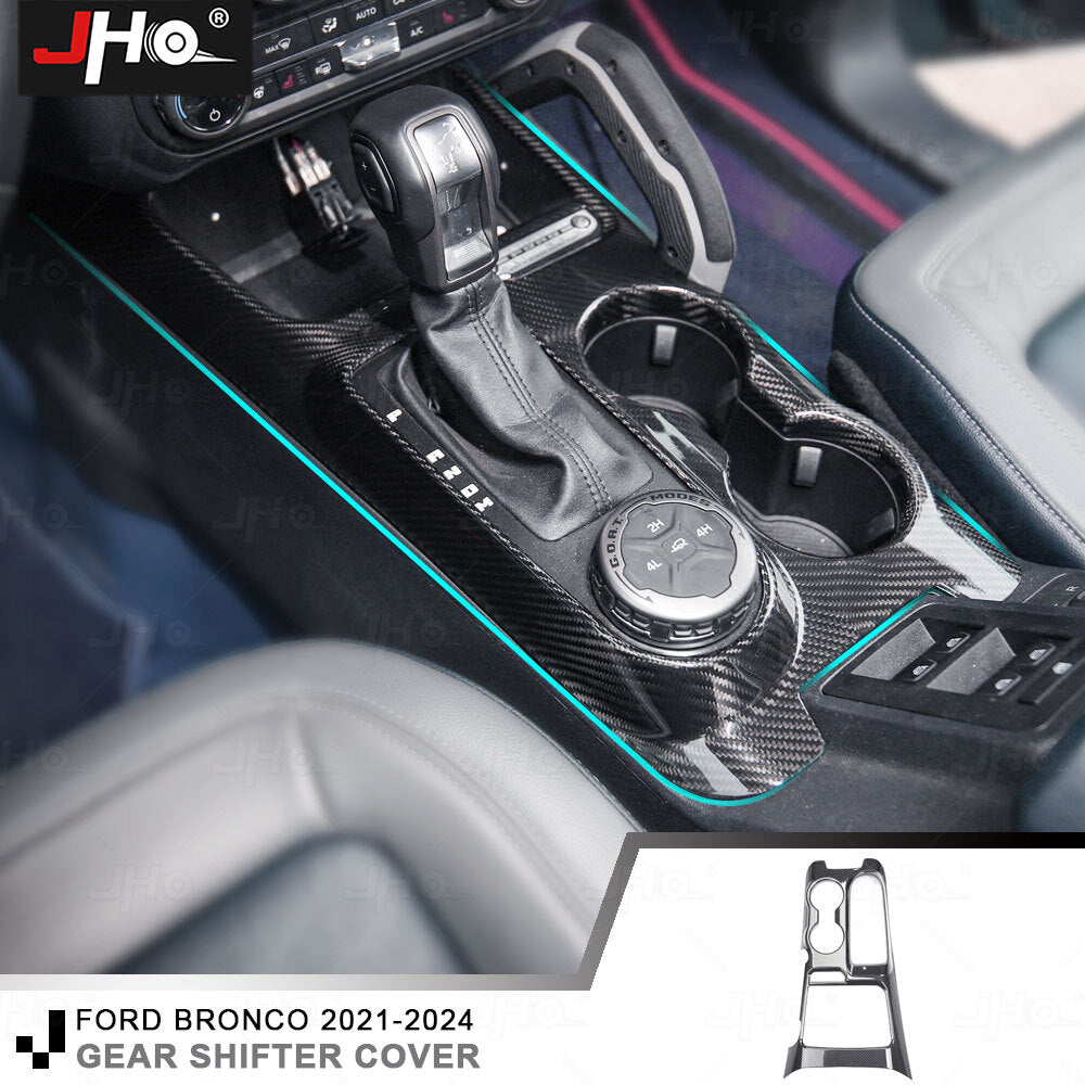 for Ford Bronco Real Carbon Fiber Console Gear Shift Water Cup Cover Trim
