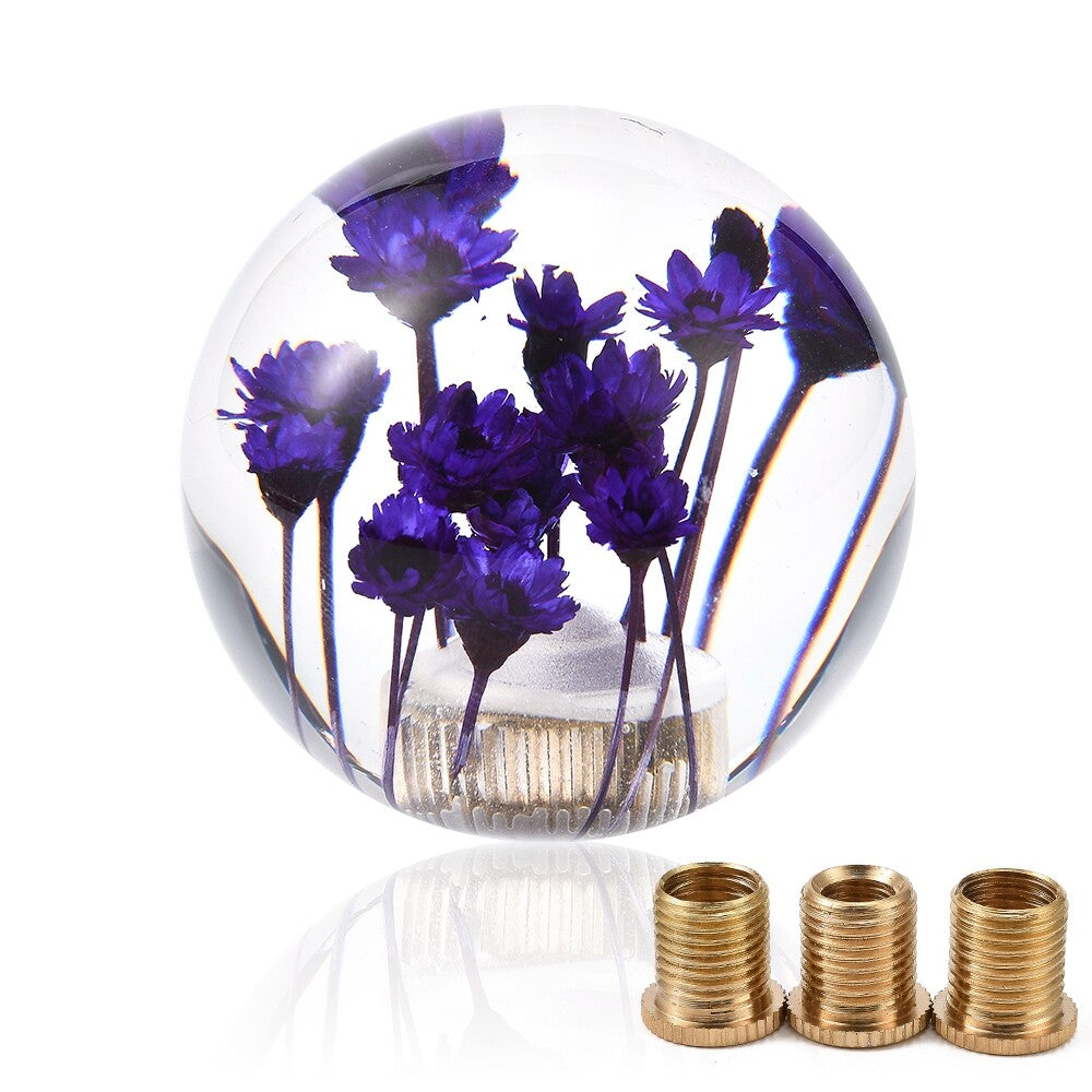 Purple Flower Car Gear Stick Shift Knob Acrylic Crystal Rpund Gear Shifter Stick