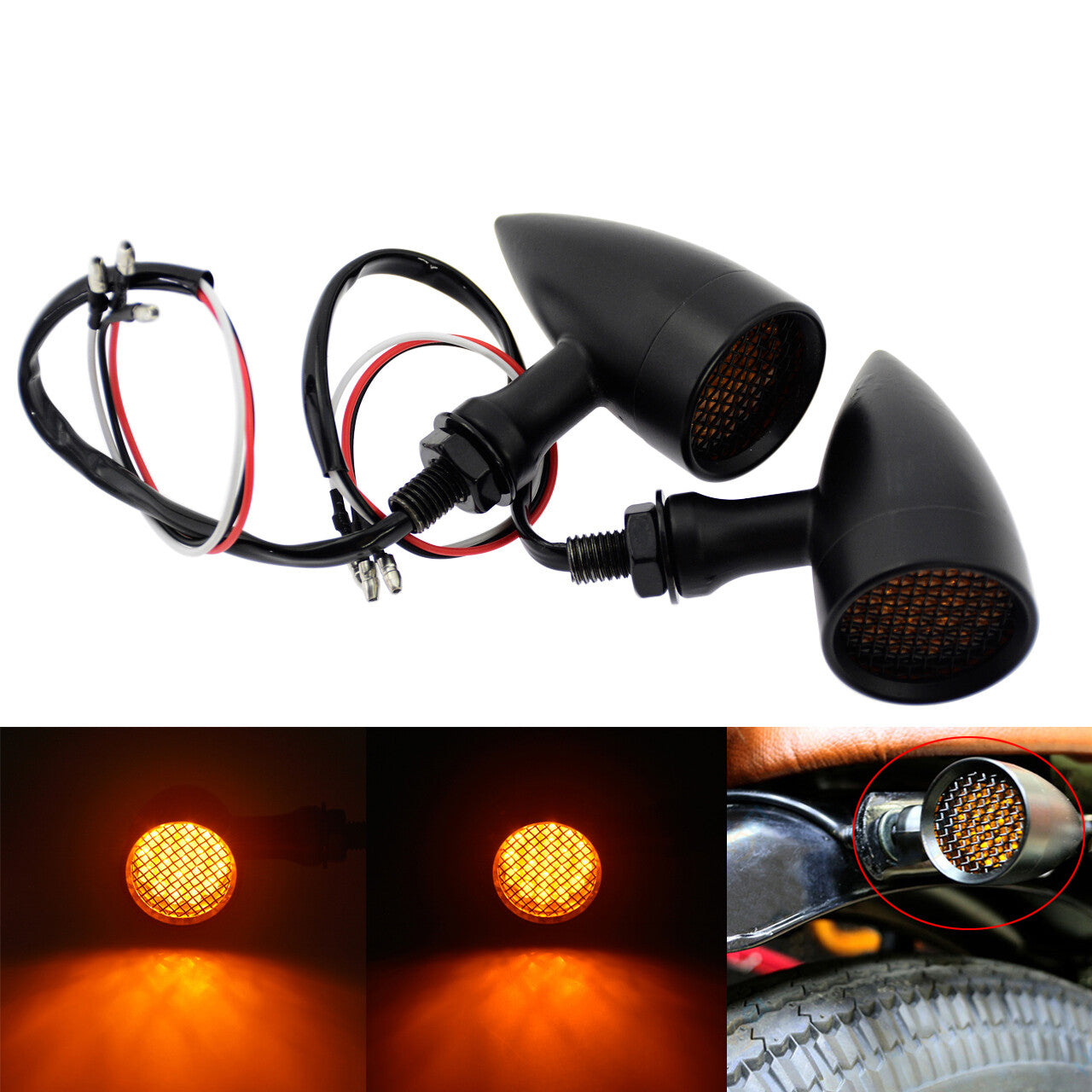 2x Black 10mm Grille Turn Signal Amber Indicator Light for Harley Sportster XL Q