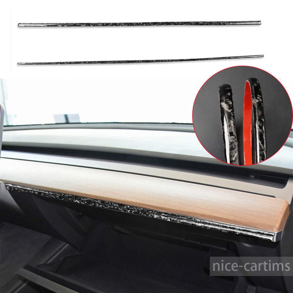 2¡ÁForged Carbon Dashboard Center Console Lower Trim for Tesla Model 3 /Y 2017-22