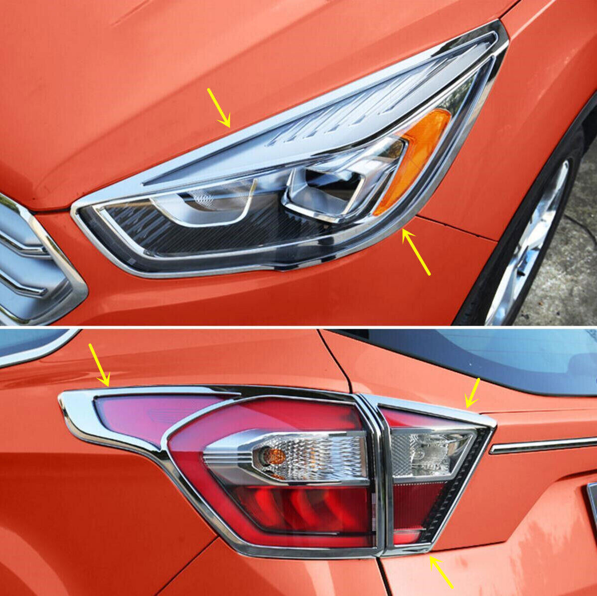 Chrome Front Rear Headlight Tail Light Cover Trim 6PCS For 2017-2019 Escape n