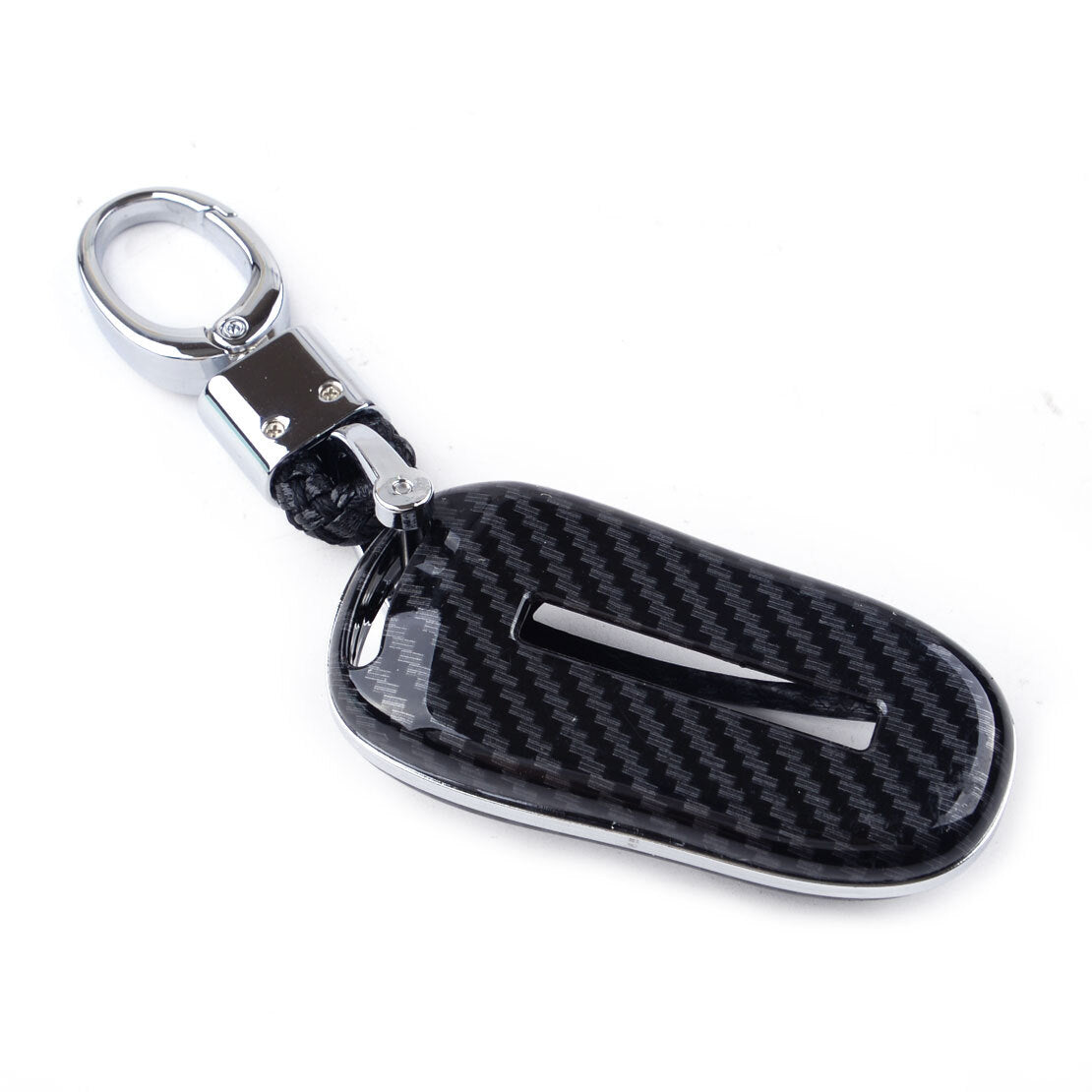 Carbon Fiber Style Key Fob Cover Case Chain Holder Fit for Model X v