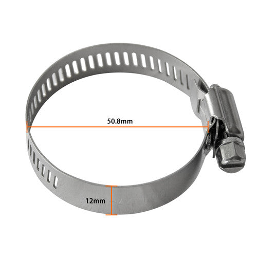 10-piece pack of stainless steel adjustable worm gear hose clamps, 27-51 mm range.