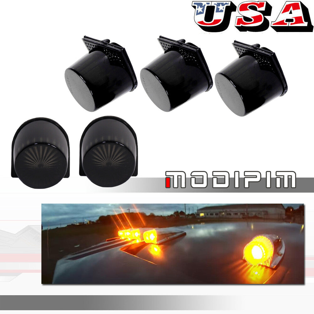 5pcs Roof Cab Marker Clearance Light Black Protective Cover + Base Shell for 1984 - 1993 for Dodge - v