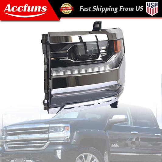 Suitable for 2016-18 Silverado 1500 left-side LED headlight frame with chrome housing. n