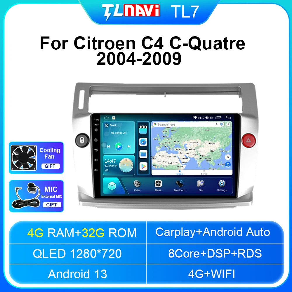 for Citroen for C4 C-Triomphe Quatre 2004-2009 CarPlay Car Radio GPS Player Screen