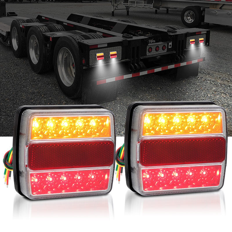 2x Amber+Red Square LED Brake Stop Turn Signal Tail Light DRL Trailer Truck Van